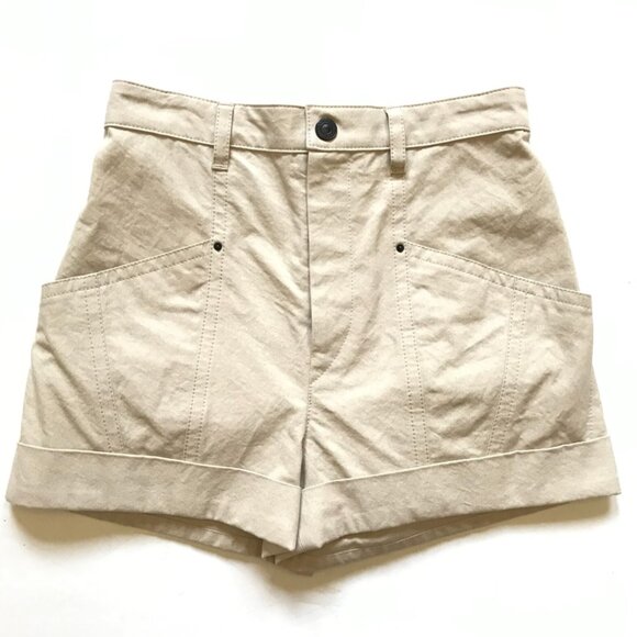 Isabel Marant Tulya Cotton Shorts Womens 36 Small 4 US Khaki Beige High Rise - Picture 5 of 14